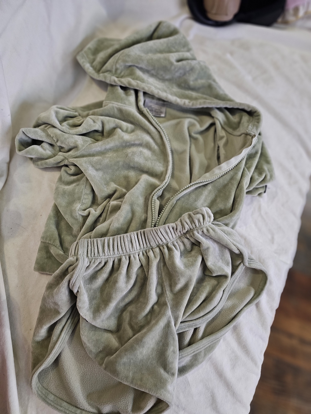 Children's Velour Tiger Friday YL Hooded Jacket and Shorts Set in Sage Green